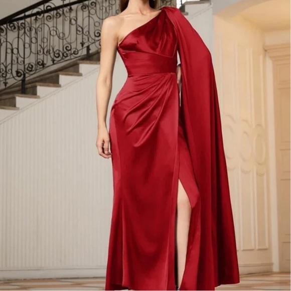 Luxe One shoulder party formal evening Prom Satin Wedding dress - Picture 8 of 16